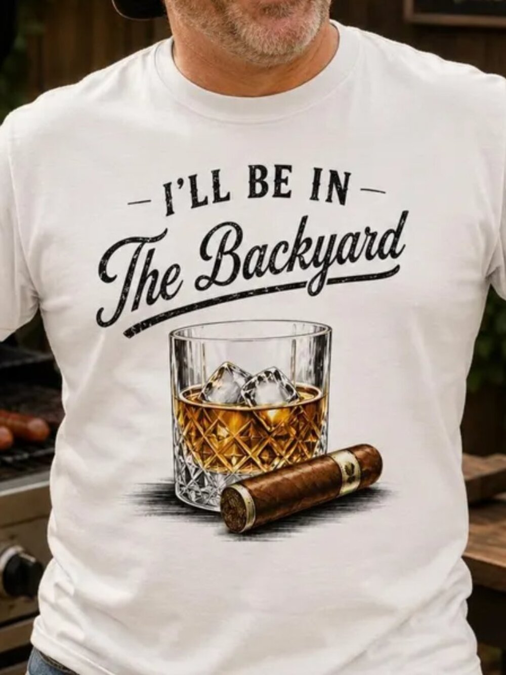 Funny Whiskey Cigar Shirt, I'll Be in the Backyard Tee, BBQ Grilling Bourbon